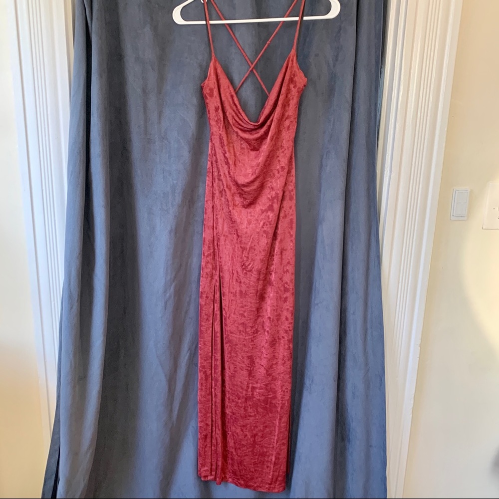 Retro Sleek Red Gown w/ Slits